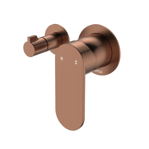 Fienza Empire Slim Wall Diverter Mixer Small Round Plates Horizontal Lead Free Brushed Copper 234112CO-4-LF