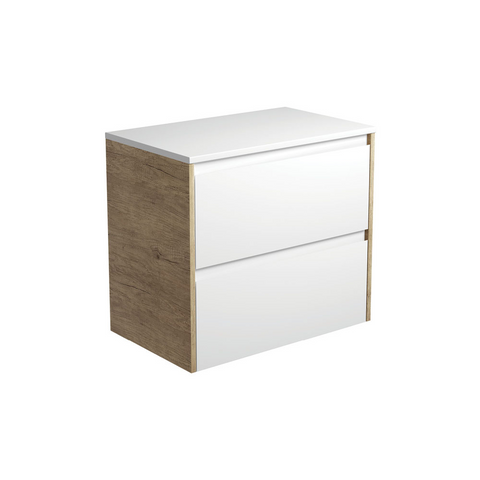 Fienza Amato 750 Wall Hung Cabinet Only (Scandi Oak Panels) 745x460x650mm Satin White (Cabinet Only) 75BWS