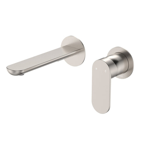 Fienza Empire Slim Basin/Bath Wall Mixer Set Round Plates 160mm Outlet Lead Free Brushed Nickel 234104BN-LF