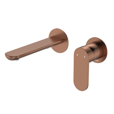 Fienza Empire Slim Basin/Bath Wall Mixer Set Round Plates 160mm Outlet Lead Free Brushed Copper 234104CO-LF