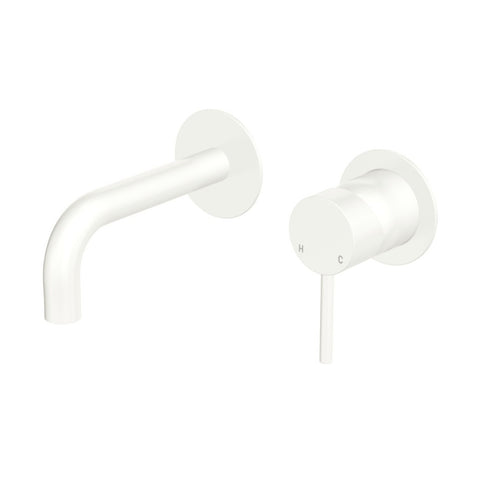 Fienza Kaya Basin/Bath Wall Mixer 130mm Outlet Set Dress Kit Round Plates Lead Free Matte White D228104MW-130-LF