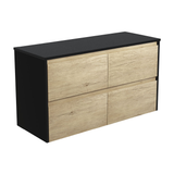 Fienza Amato 1200 Wall Hung Cabinet 1195x460x650mm (Satin Black Panels) Scandi Oak (Cabinet Only) 120BSB