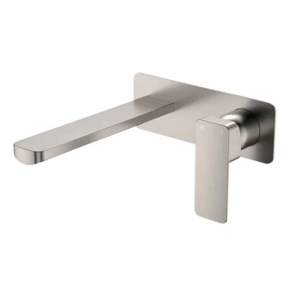 Fienza Tono Basin/Bath Wall Mixer Set Dress Kit Large Rectangular Plate 200mm Outlet Lead Free Brushed Nickel D233106BN-200-LF