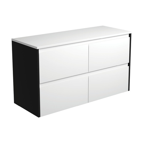 Fienza Amato 1200 Wall Hung Cabinet 1195x460x650mm (Satin Black Panels) Satin White (Cabinet Only) 120BWB