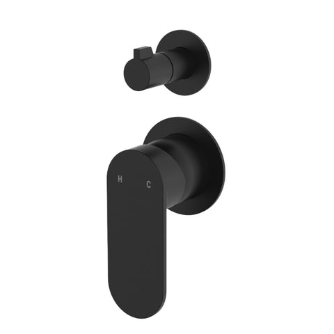 Fienza Empire Slim Wall Diverter Mixer Small Round Plates Vertical Lead Free Matte Black 234102B-4-LF