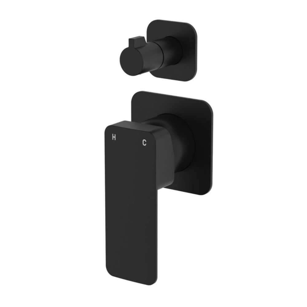 Fienza Tono Wall Diverter Mixer Dress Kit Small Square Plates Lead Free Matte Black D233102B-4-LF