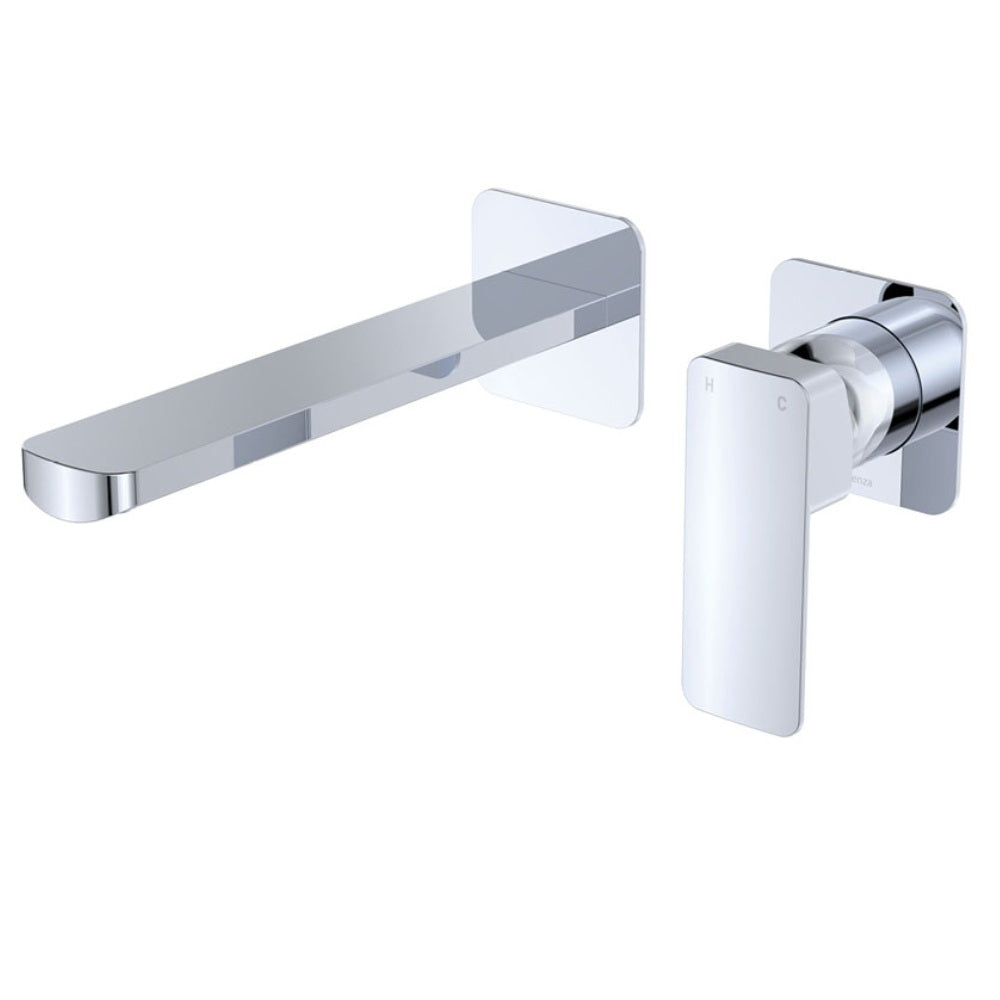 Fienza Tono Basin/Bath Wall Mixer Set Dress Kit Square Plates 200mm Outlet Lead Free Chrome D233104-200-LF