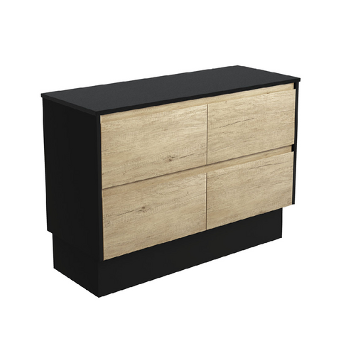 Fienza Amato 1200 On Kickboard 1195x460x850mm (Satin Black Panels) Scandi Oak (Cabinet Only) 120BSBK