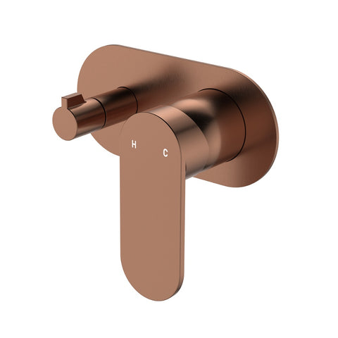 Fienza Empire Slim Wall Diverter Mixer Large Oval Plate Horizontal Lead Free Brushed Copper 234112CO-LF
