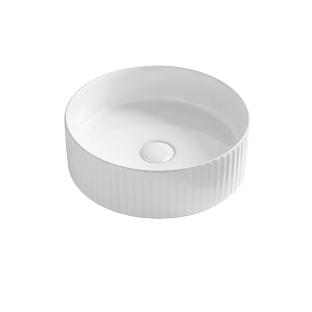 Amelie Deauville Above Counter Fluted Basin Round 360mm (No Overflow) Matte White BDOLUC360FLAVB-MW