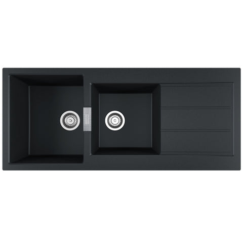 Franke Sirius Tectonite Sink Double Bowl with Drainer 1160mm Black S2D621CB