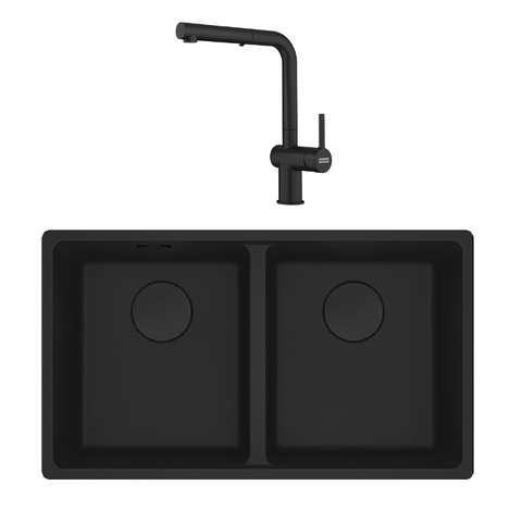 Franke Sink Maris Package Flushmount Sink 753x433mm Matte Black & Active Pull out Tap MRG220BMB+TA7721B