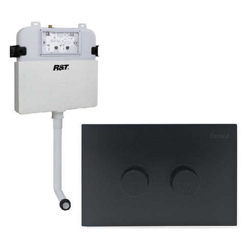 Fienza R&T Pneumatic In Wall Cistern For Wall-Faced Pans w/ Matte Black Flush Buttons G30035B