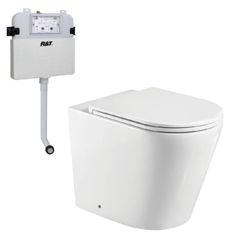 Fienza Isabella Wall Faced Pan Slim Seat (S Trap) & R&T In Wall Cistern (No Button) Gloss White K019A-R&T-2