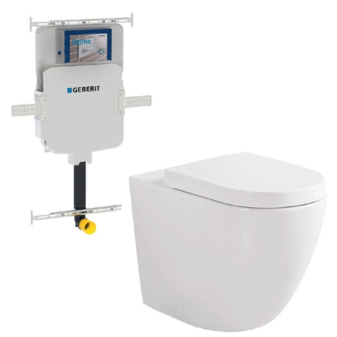 Fienza Koko Tornado Wall Faced Toilet Suite (P Trap) w/ Geberit Sigma In Wall Cistern (No Button) Gloss White K002376-GE