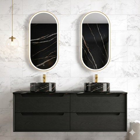 Otti Byron Wall Hung Vanity 1500mm (No Taphole) Black Oak / Empire Black Top BY1500BST-EB-NTH
