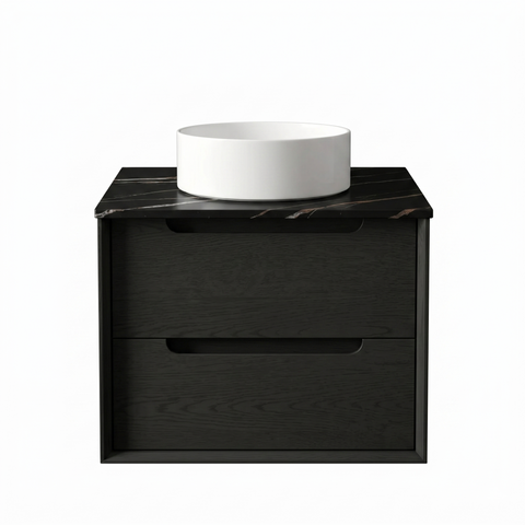 Otti Byron Wall Hung Vanity 600mm (10 O'Clock Taphole) Black Oak / Empire Black Top BY600BST-EB-10TH