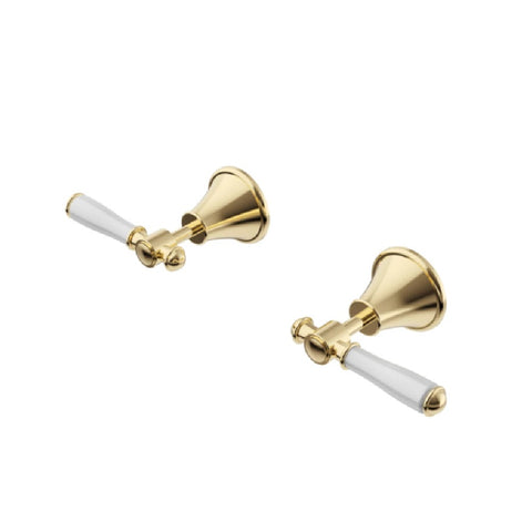 Ikon Clasico Wall Top Assemblies with Ceramic White Handle Brushed Gold PCK90NZ02A-BG