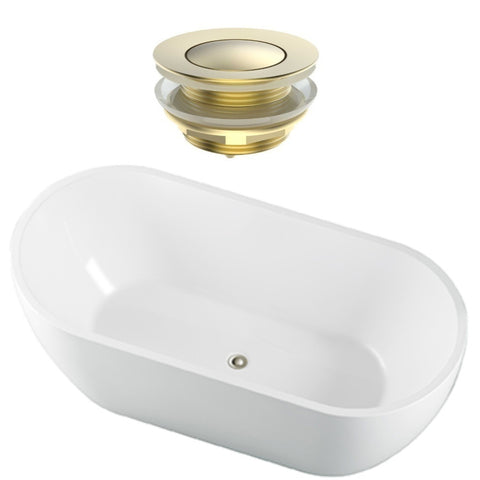Seima Arko 120 Freestanding Bath 1500mm Matte White + Flexiwaste Overflow Kit & Pop-Out Waste Brushed Gold 192831