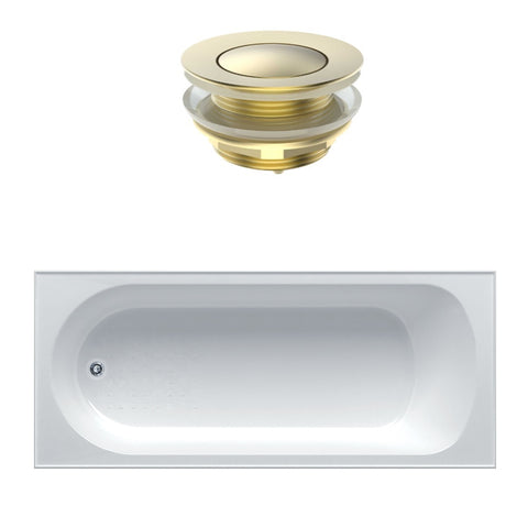 Seima Chios 102 Inset Bath 1525mm Gloss White + Flexiwaste Overflow Kit & Pop-Out Waste Brushed Gold 192873