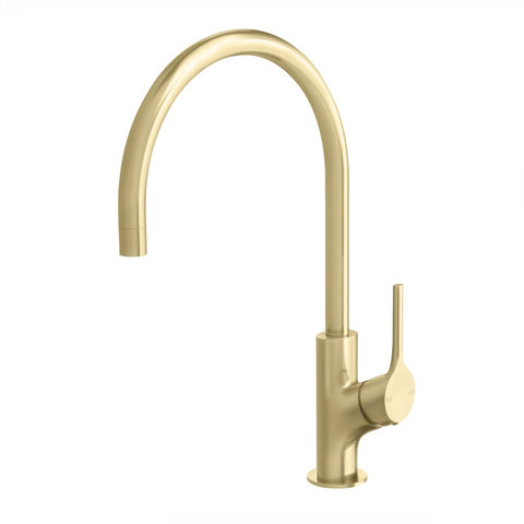 Phoenix Vivid Slimline Oval Sink Mixer 220mm Gooseneck Brushed Gold VV733-12-1