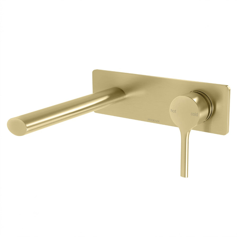 Phoenix Vivid Slimline Oval Switchmix Wall Basin / Bath Mixer Set 175mm Fit-Off Kit Brushed Gold VV2812-12-1