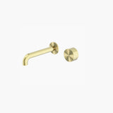 Nero Kara Progressive Wall Basin/Bath Mixer Separate Back Plate 120mm Brushed Gold NR271907a120BG