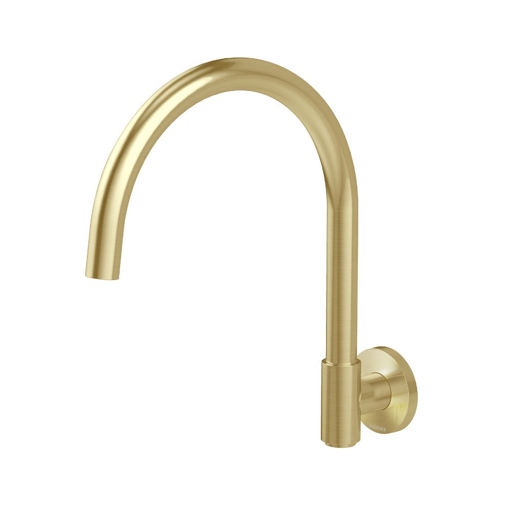 Phoenix Vivid Mkii Wall Sink Outlet 200mm Gooseneck Brushed Gold 146-0870-12-1