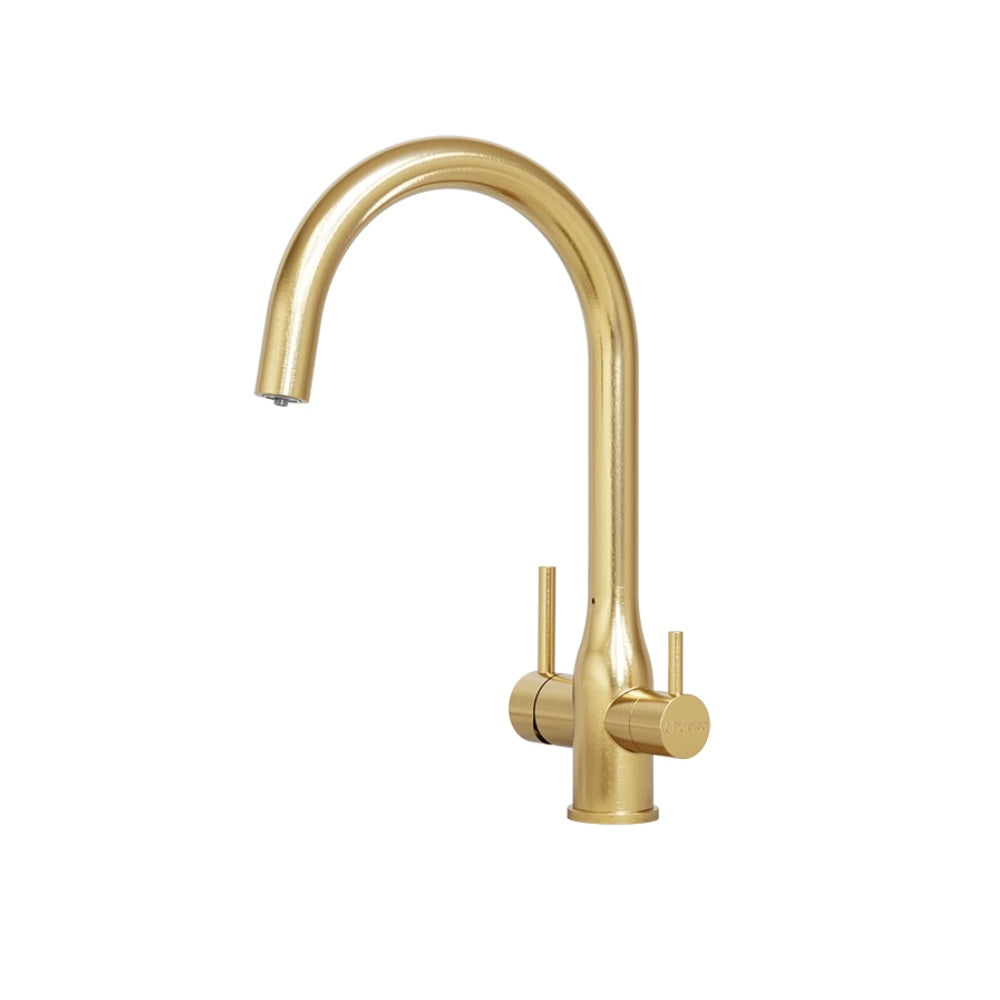 Puretec Tripla Elite 3 in 1 Gooseneck Mixer Tap Brushed Gold ELITE-10BG-LF