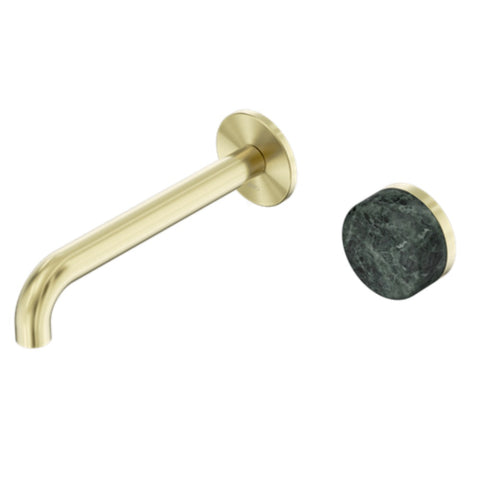 Nero Serenity Progressive Wall Basin Mixer 160mm Spout w/ Verde Alpi Handle Brushed Gold 24E062BG