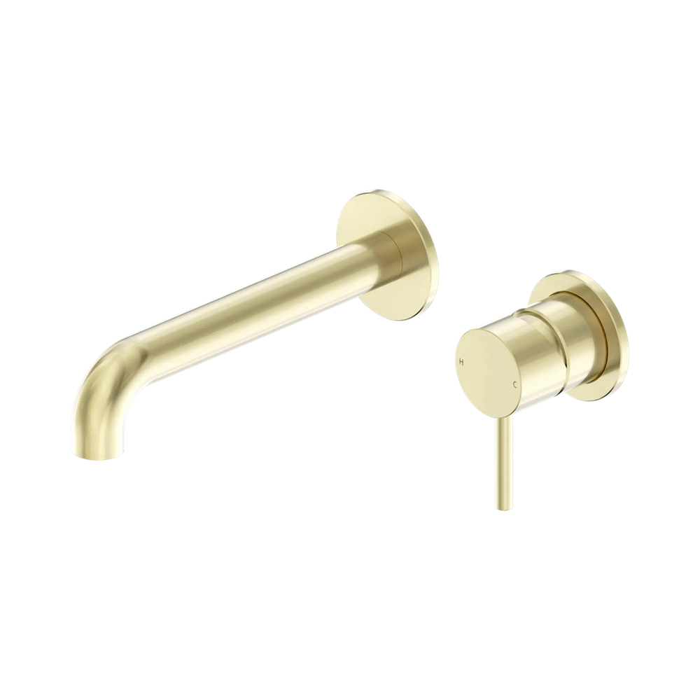 Amelie Royale II Pin Wall Basin/Bath Mixer Pin Separate Back Plate 185mm Curved Spout (Full Kit)  Brushed Gold BDO25B016BG