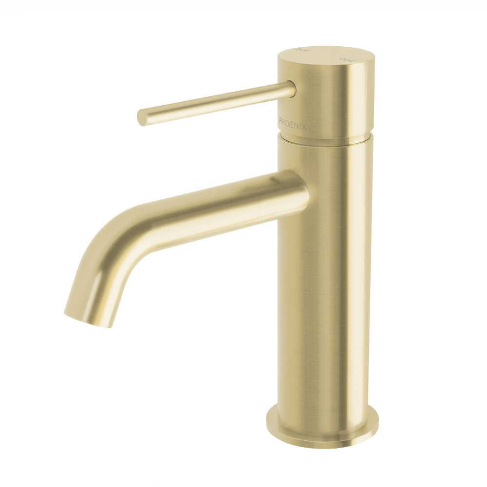 Phoenix Vivid Slimline Basin Mixer Curved Outlet Brushed Gold VS7701-12-1