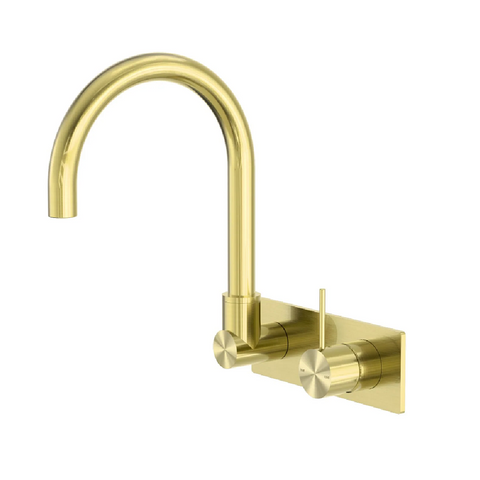 Nero Mecca Wall Basin / Bath Set Gooseneck Swivel Spout Handle Up Trim Kits Only Brushed Gold NR221910PTBG