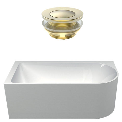 Seima Plati 110 Left Corner Freestanding Bath 1500mm Gloss White + Flexiwaste Overflow Kit & Pop-Out Waste Brushed Gold 192845