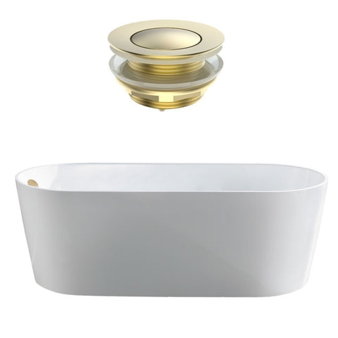 Seima Limni 101 Freestanding Bath 1500mm Gloss White + Flexiwaste Overflow Kit & Pop-Out Waste Brushed Gold 192803