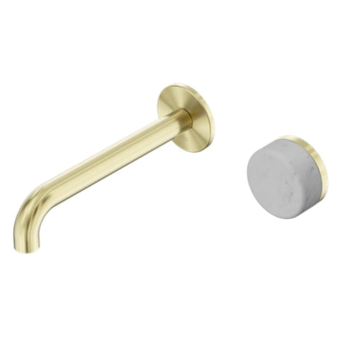 Nero Serenity Progressive Wall Basin Mixer 185mm Spout w/ Carrara Handle Brushed Gold 24E067BG