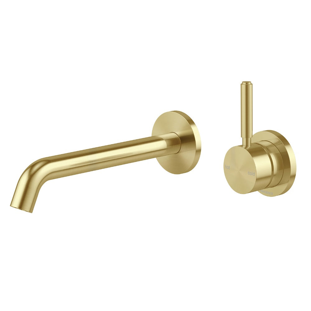 Phoenix Vivid Mkii Switchmix Wall Basin / Bath Mixer Set 200mm Pin Up Fit-Off Kit Brushed Gold 146-2822-12-1