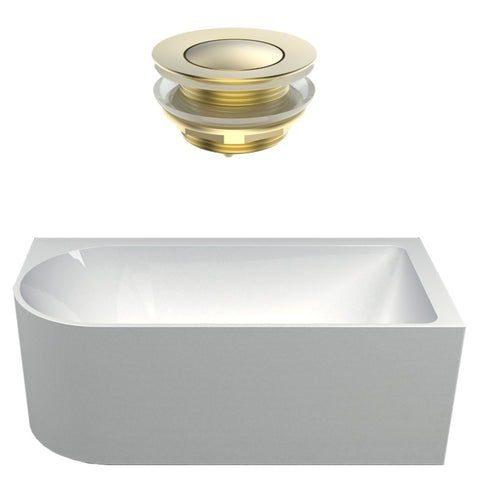 Seima Plati 110 Right Corner Freestanding Bath 1500mm Gloss White + Flexiwaste Overflow Kit & Pop-Out Waste Brushed Gold 192852