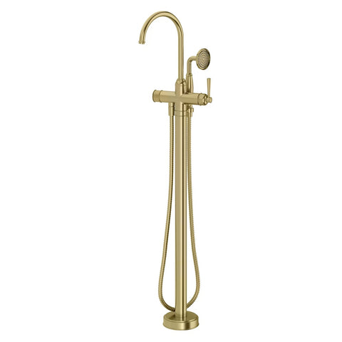 Phoenix Cromford Floor Mounted Bath Mixer w/ Hand Shower Brushed Gold 134-7451-12