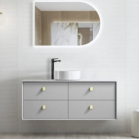 Otti Boston Wall Hung Vanity 1200mm Light Grey / Cloudy Carrara Top BS1200LGSTUD-CA