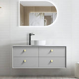 Otti Boston Wall Hung Vanity 1200mm Light Grey / Matte White Top BS1200LGSTUD-MW