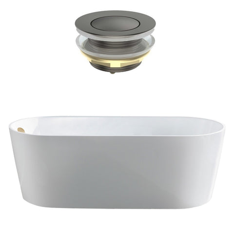 Seima Limni 101 Freestanding Bath 1700mm Gloss White + Flexiwaste Overflow Kit & Pop-Out Waste Gunmetal 192809