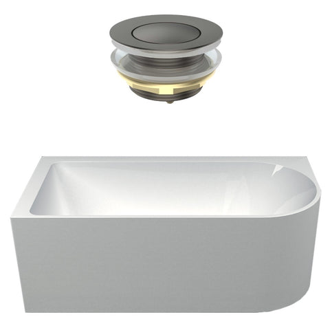 Seima Plati 110 Left Corner Freestanding Bath 1500mm Gloss White + Flexiwaste Overflow Kit & Pop-Out Waste Gunmetal 192844