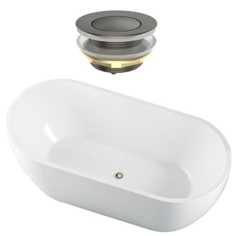 Seima Arko 120 Freestanding Bath 1700mm Matte White + Flexiwaste Overflow Kit & Pop-Out Waste Gunmetal 192837