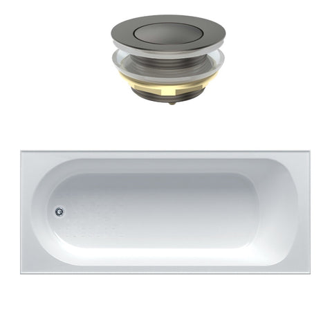 Seima Chios 102 Inset Bath 1525mm Gloss White + Flexiwaste Overflow Kit & Pop-Out Waste Gunmetal 192872