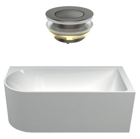 Seima Plati 110 Right Corner Freestanding Bath 1500mm Gloss White + Flexiwaste Overflow Kit & Pop-Out Waste Gunmetal 192851