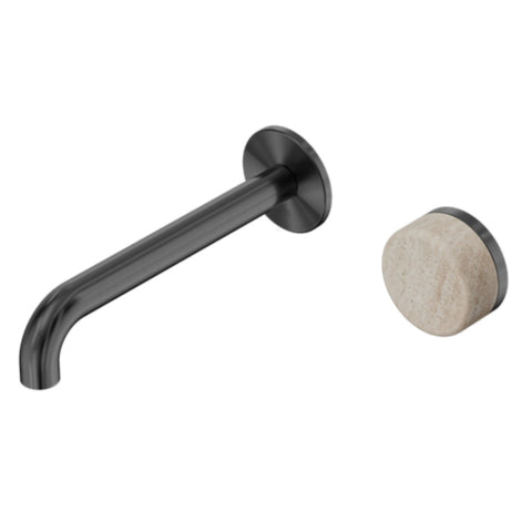 Nero Serenity Progressive Wall Basin Mixer 220mm Spout w/ Rome Travertine Handle Gunmetal 24E075GM