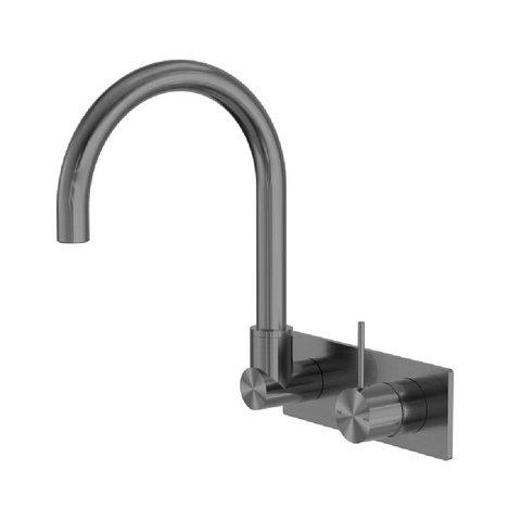 Nero Mecca Wall Basin / Bath Set Gooseneck Swivel Spout Handle Up Trim Kits Only Gunmetal NR221910PTGM