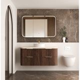 Otti Hanava Curve Fluted Wall Hung Vanity 1200mm Sable Walnut / English Edge 50mm Sand Dune Top HA1200SWST-SD
