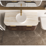 Otti Hanava Curve Fluted Wall Hung Vanity 1200mm Sable Walnut / English Edge 50mm Sand Dune Top HA1200SWST-SD
